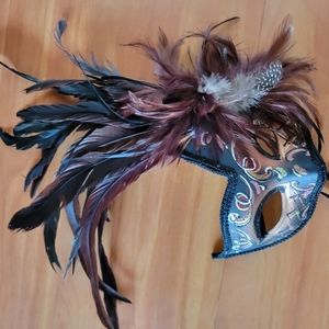Brown feather masquerade mask